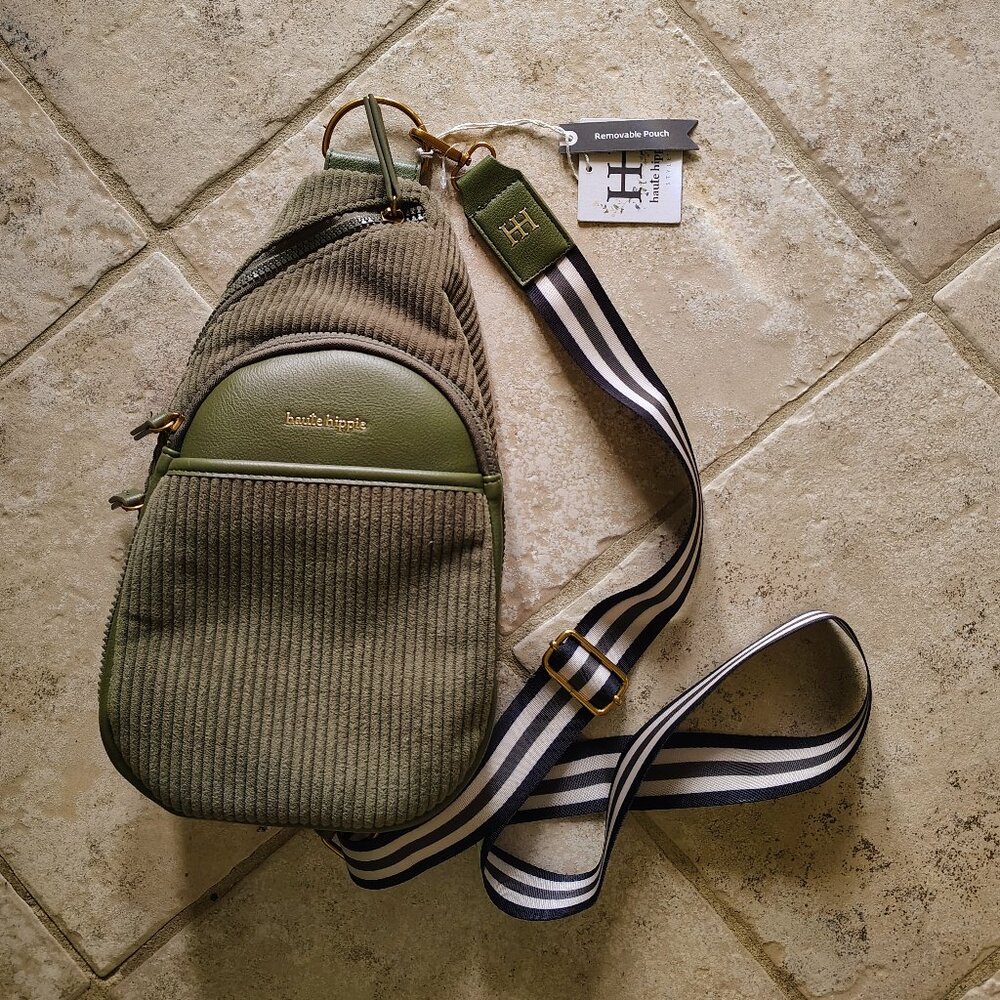 Haute Hippie new olive green corduroy cross body sling bag